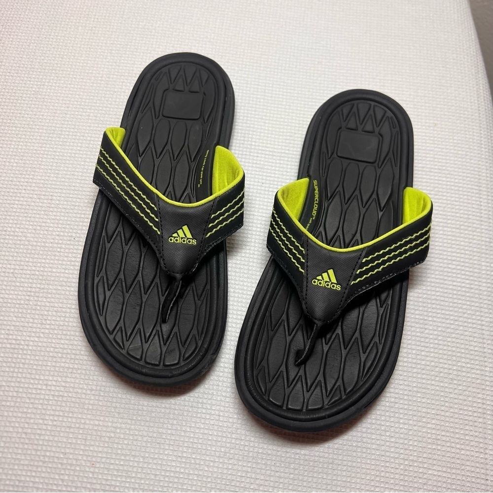 Adidas Black and Neon Green Sandals​​​